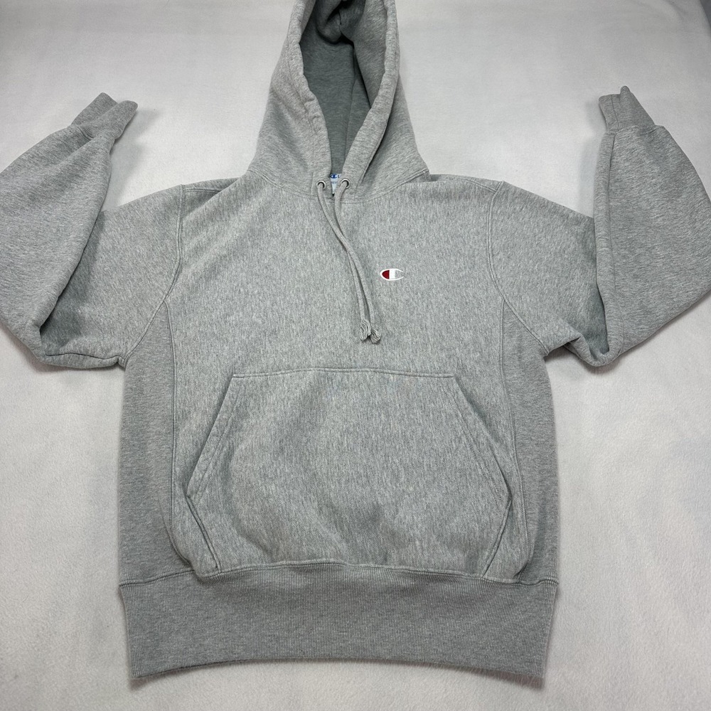 Champion Hoodie Sweatshirt Mens Small‎ Gray Reverse Weave Fleece Pullover Logo